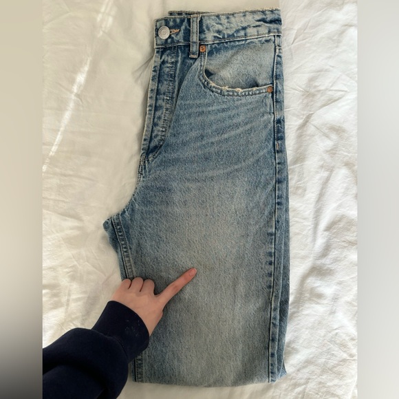 Zara Blue Denim High-Waisted Straight Leg Jeans - Size 8 - Picture 7 of 7